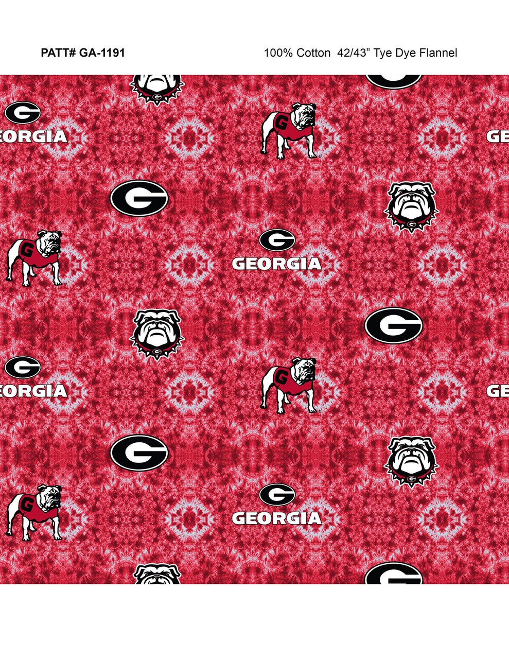 Sykel Enterprises-University of Georgia Flannel Fabric-Georgia Bulldogs Tie Dye Cotton Flannel Fabric